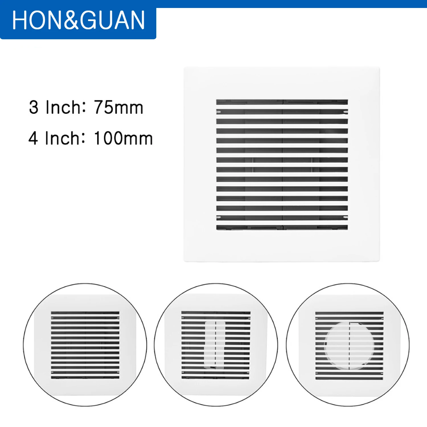 Hon&Guan 3''~4'' Square Air Vent, ABS Grille Cover White Soffit Vent for Bathroom Office Kitchen Ventilation(185mm*185mm