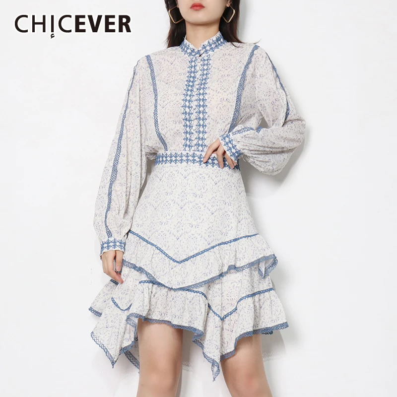 

CHICEVER, винтажная юбка с оборками, костюм для женщин, воротник-стойка, рубашка с длинными рукавами, высокая талия, Необычные Юбки, комплекты с в...