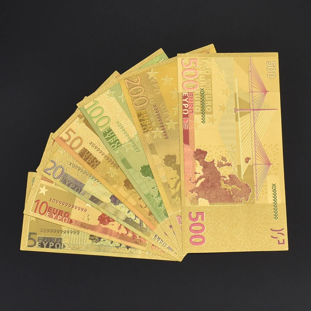 7 шт./лот евро Золотая фольга для золотых банкнот в центре сообщений течение 24K Gold