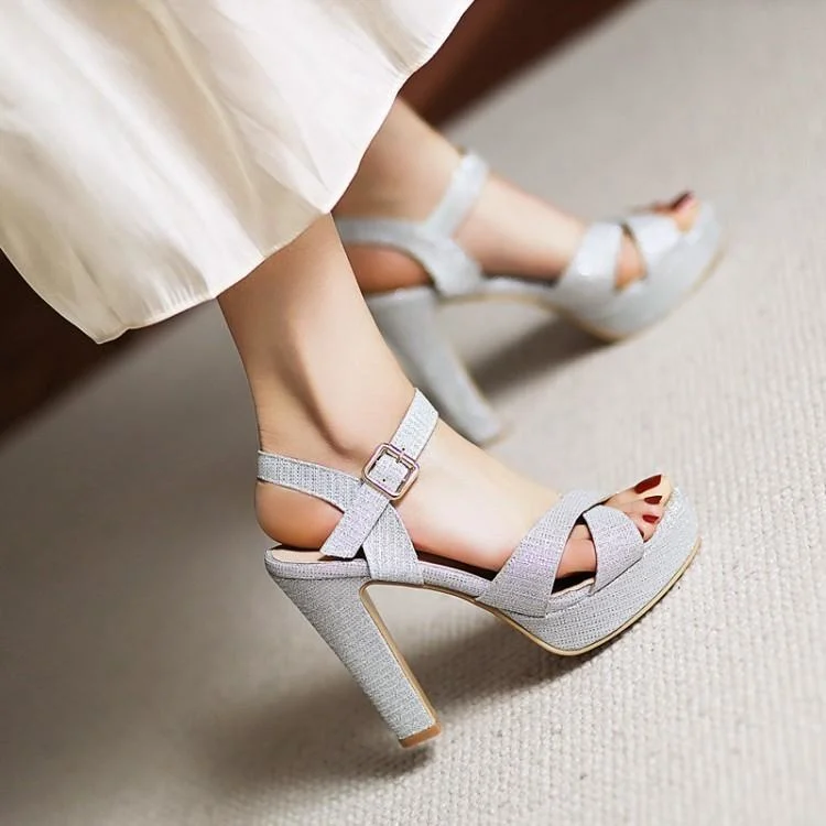 

2021 Summer New Versatile One Line Buckle Open Toe Sandals Women's Thick Heels Black Korean Platform Large High Women Sandals