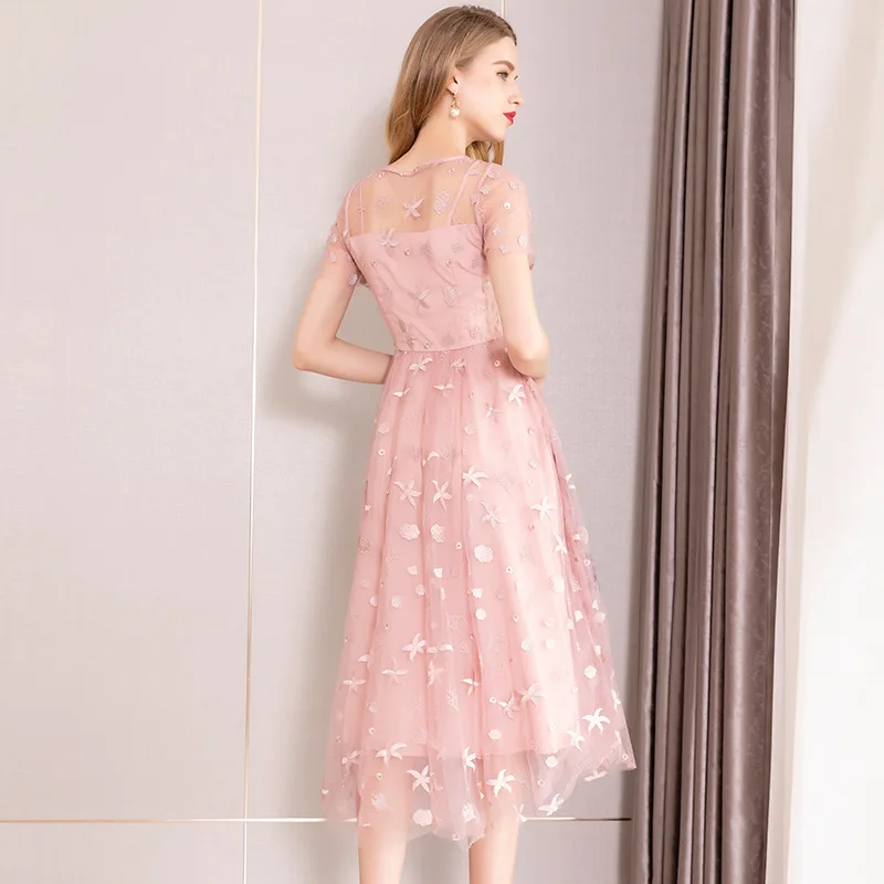 

2021 dresses Fashion long new Superior quality Women Vintage lace ladies slim dress Plus Size short sleeves summer party Dresses