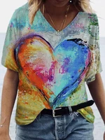 2022 new plus size womens short sleeved t shirt womens v neck abstract painting printing loose top streetwear 5xl