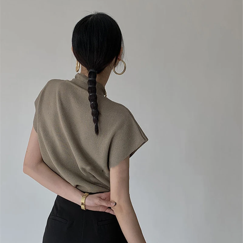 Женский винтажный жилет черный трикотажный топ свободного покроя с коротким