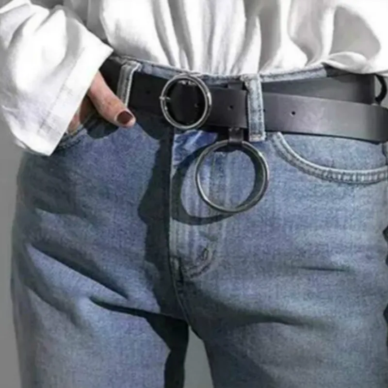 

Women Waist Belt Lovely Women's Big Ring Decorated Belts Female Hot Newest Design Fashion Gold Pin Buckle Solid PU Leather Strap