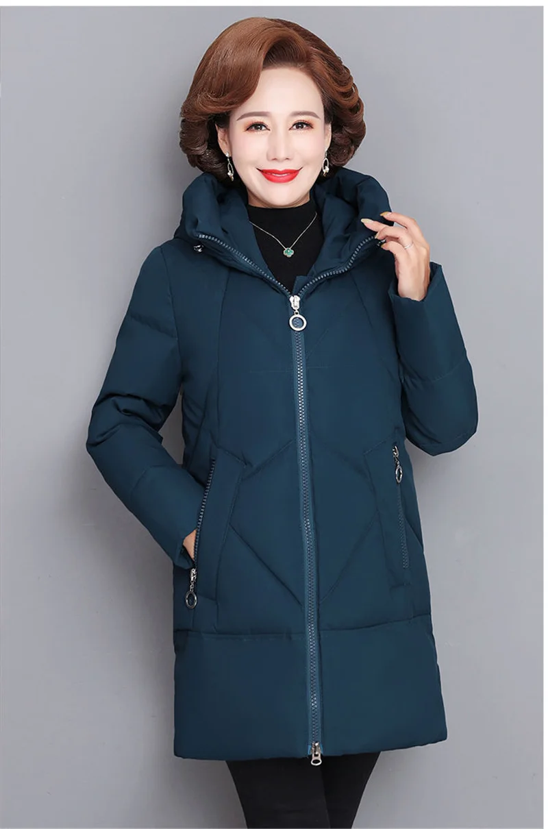 2022 winter padded new middle-aged elderly cotton-Clothes female mother hooded padded jacket Eleghant mid-length padded jacket