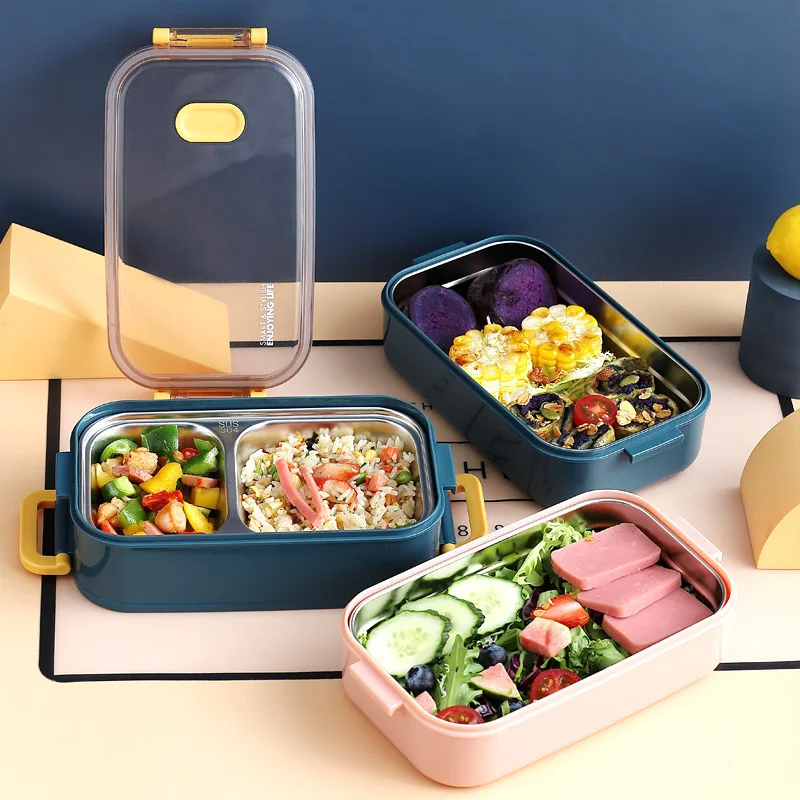 

Double Layer Stainless Steel Microwave Lunch Box with Handle Thermal Sealed Bento Boxes Portable Food Carrier Storage Container