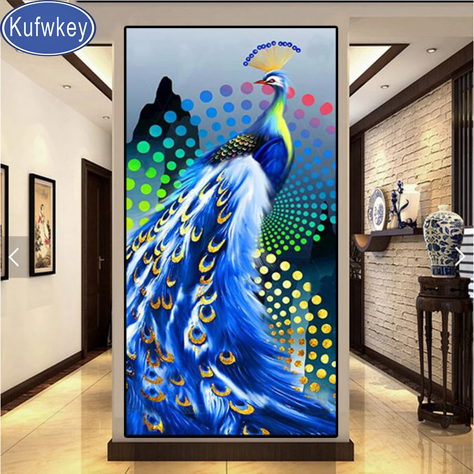 

Large size Diamond Painting Blue Peacocks Mosaic 5D Embroidery Art Full Drill Round Rhinestone Animal Set Aisle decoration