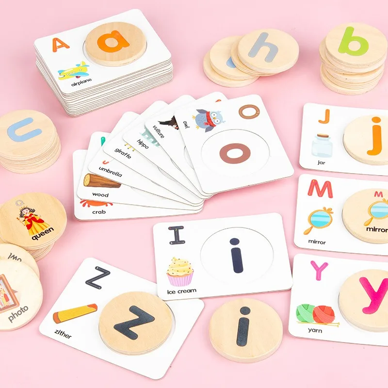 26 letras en ingl&eacute;s de tarjeta cognitiva beb&eacute; la educaci&oacute;n de la primera infancia hechizo palabra juego de la iluminaci&oacute;n de inteligencia de juguete de madera-2