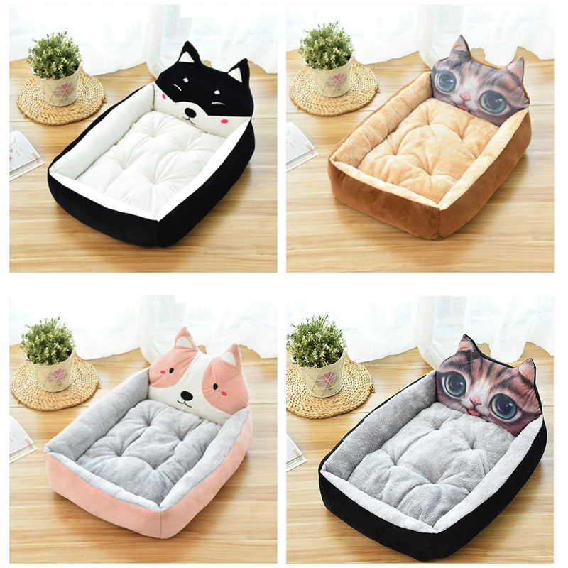 Мягкая кровать для собак теплая дышащая Лежанка кошек коврик сна мультяшный
