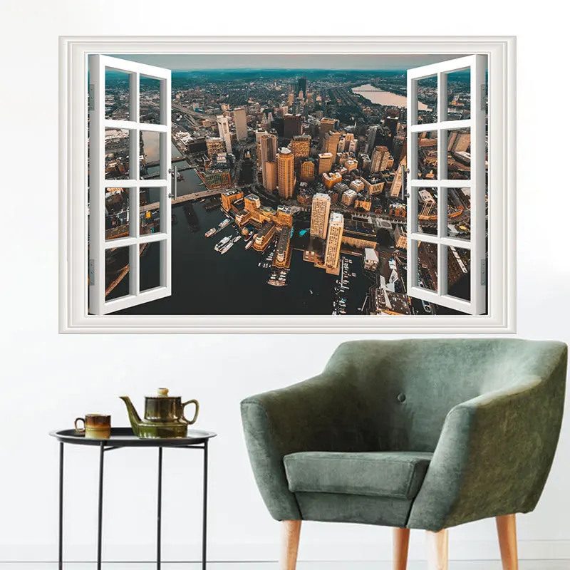 3D настенные наклейки на окна домашний декор морской пляж пейзаж для дома