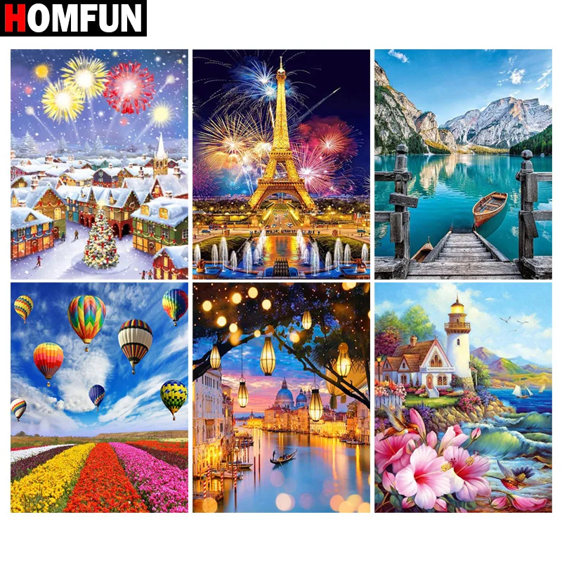 

Алмазная 5D Вышивка HOMFUN, набор для рукоделия «огненная башня, воздушный шар», «сделай сам», вышивка крестиком, украшение для дома, подарок
