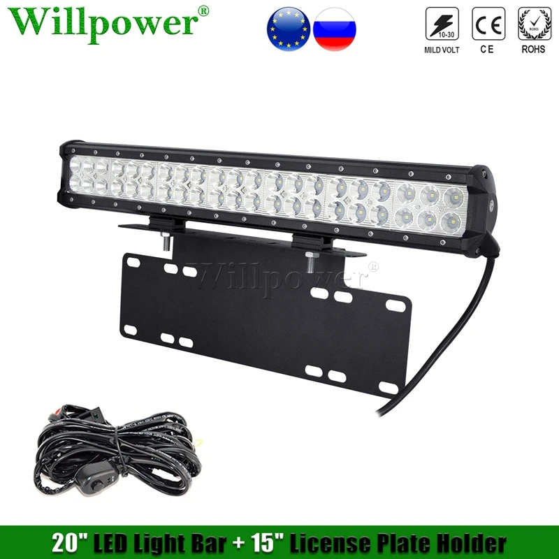 

Offroad SUV 20" 126W LED Light Bar + License Plate Holder 4x4 Truck Car Light Lightbar LED Work Light Bar Bracket Wire Kit