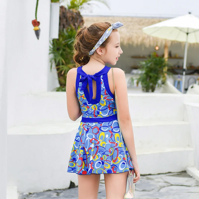 One Piece Conservative Swimsuit Skirt Korea Style Ruffle Swimwear Girls Big Kids Bathing Suit Summer Beach Dress Boxer Bottom | Спорт и