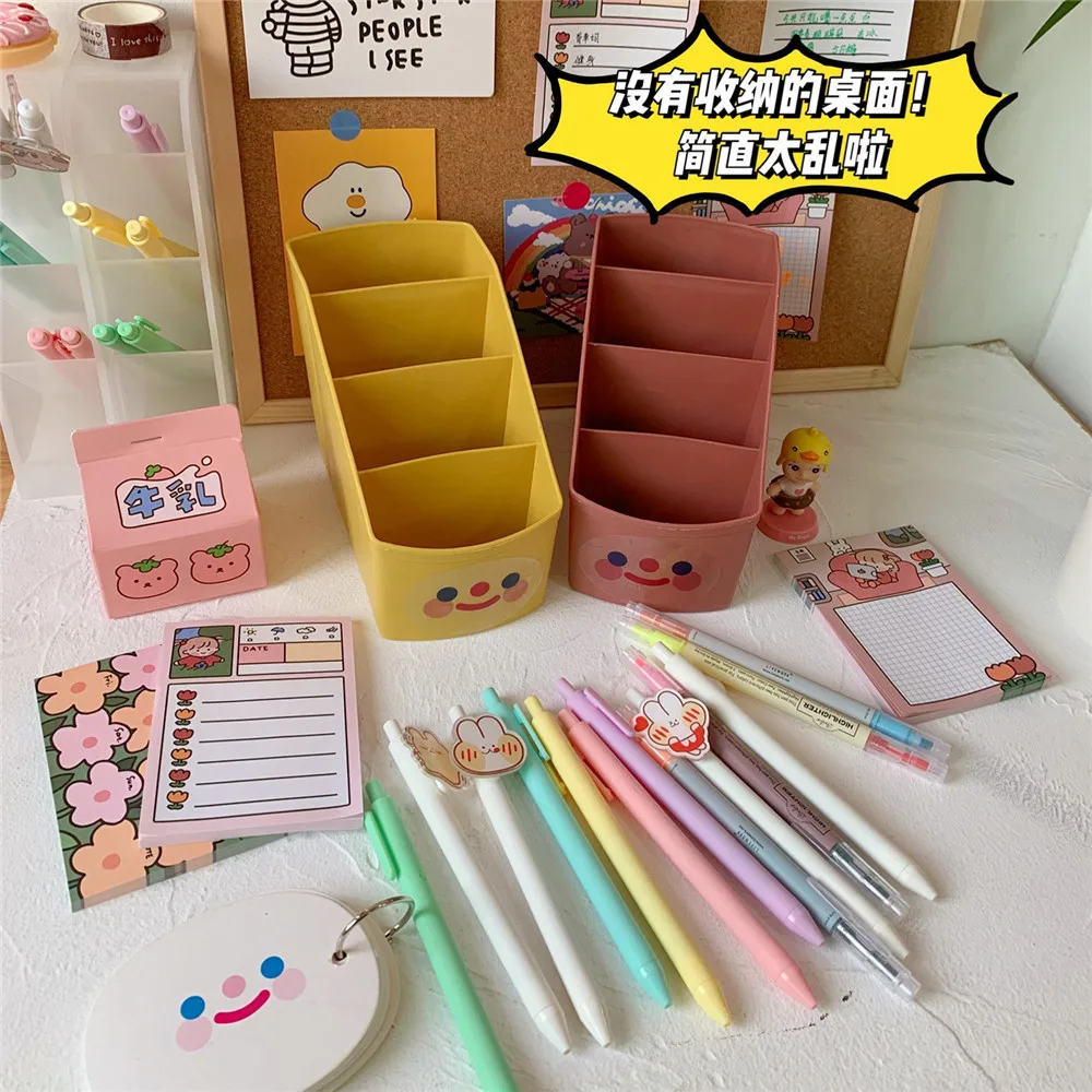 Korea High Capacity Pen Holder Storage Box Desktop Makeup Brush Stationery Tape Rack 4 Grid Desk Organizer | Канцтовары для офиса