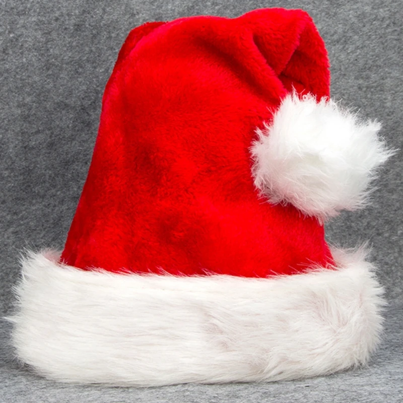 

5Pcs Adult Double Layer Plush Christmas Hat Extra Thicken Cute Pompom Santa Claus Cap Xmas Holiday Party Decoration Prop