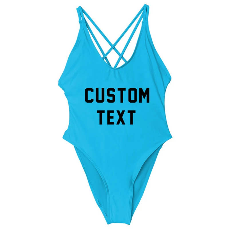 Custom Letter Print Sexy One Piece Swimsuit Swimwear Women Cross Bandages Beachwear Girl Monokini Bathing Suit