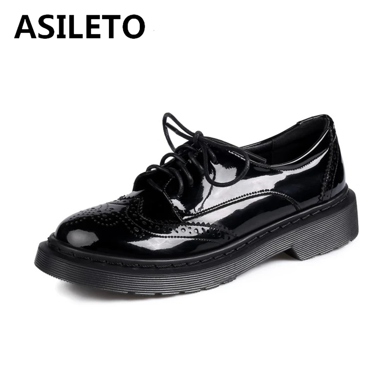 

ASILETO 2021 Ретро Дамское Платье на плоской подошве оксфорды броги на шнуровке круглый носок Классика горошек массивный каблук размер 34-42 черны...