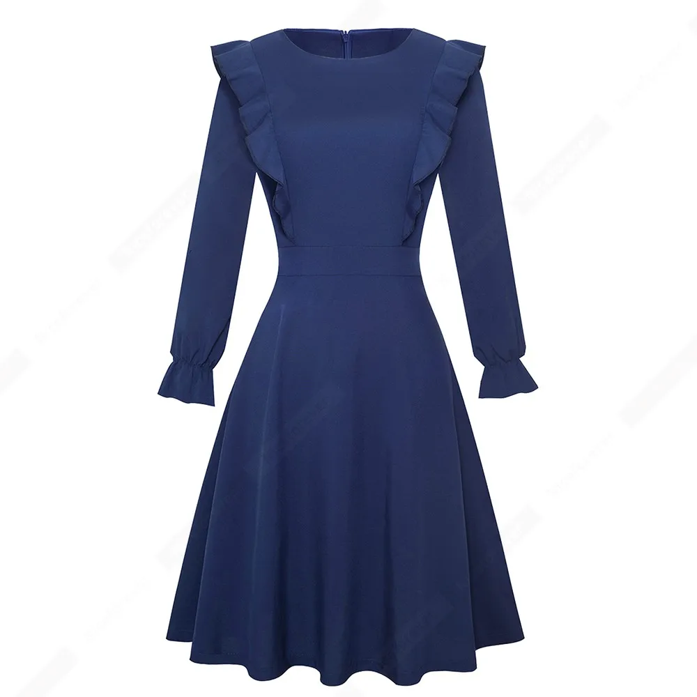 Осеннее короткое Элегантное повседневное вечернее платье с рюшами классическое