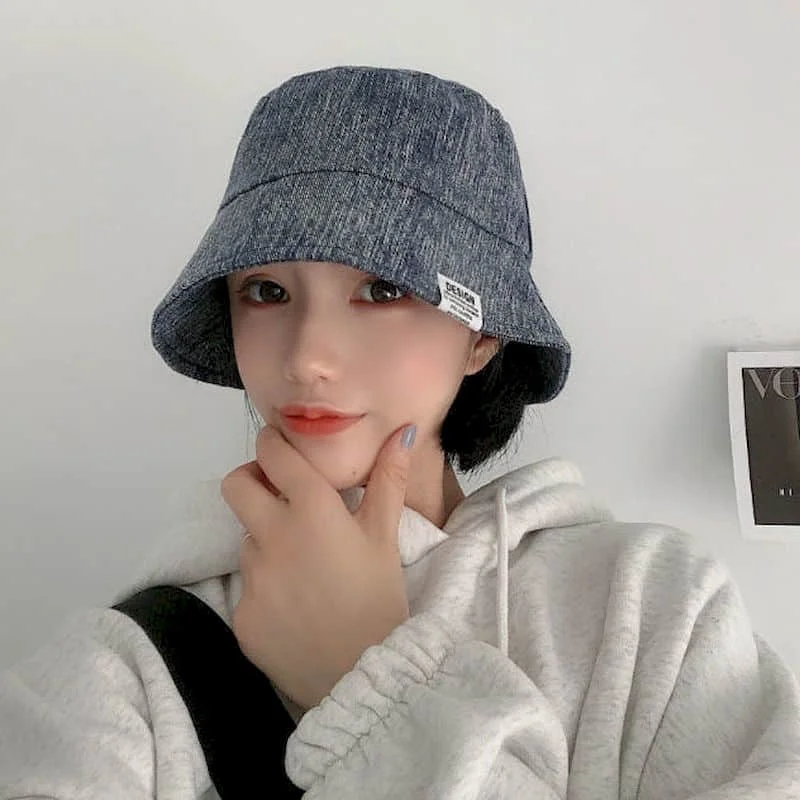 ins hat female autumn and winter Japanese patch basin hat Korean version of the wild dome bucket hat big head fisherman hat