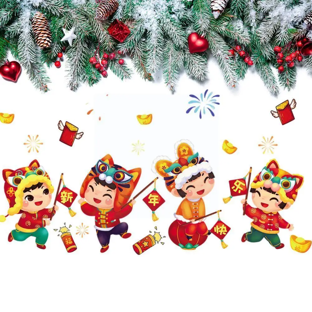 

2022 New Year Spring Festival Seamless Glass Paster Static Sticker Window Stickers Decoration for Hotel Tiger Year Ornament Q5P7