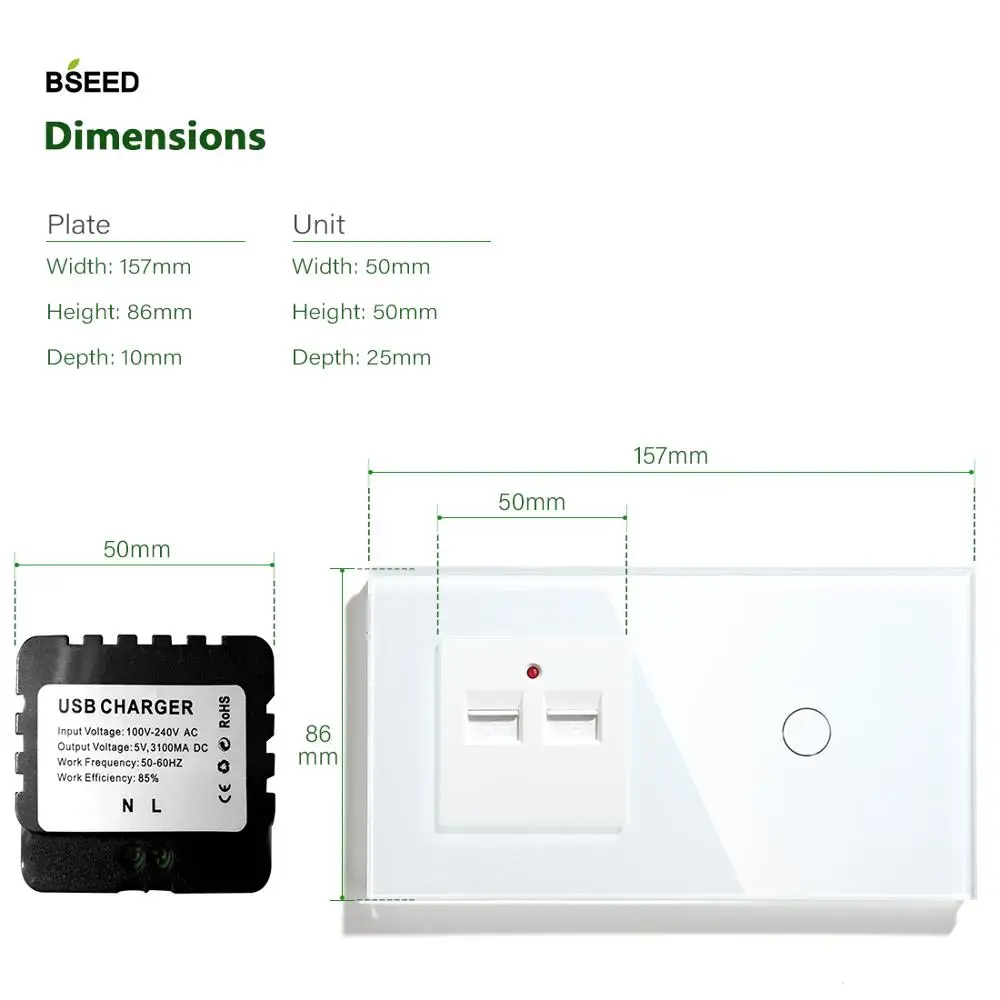 Сенсорный выключатель Bseed европейского стандарта 1 клавиша канал 2 канала