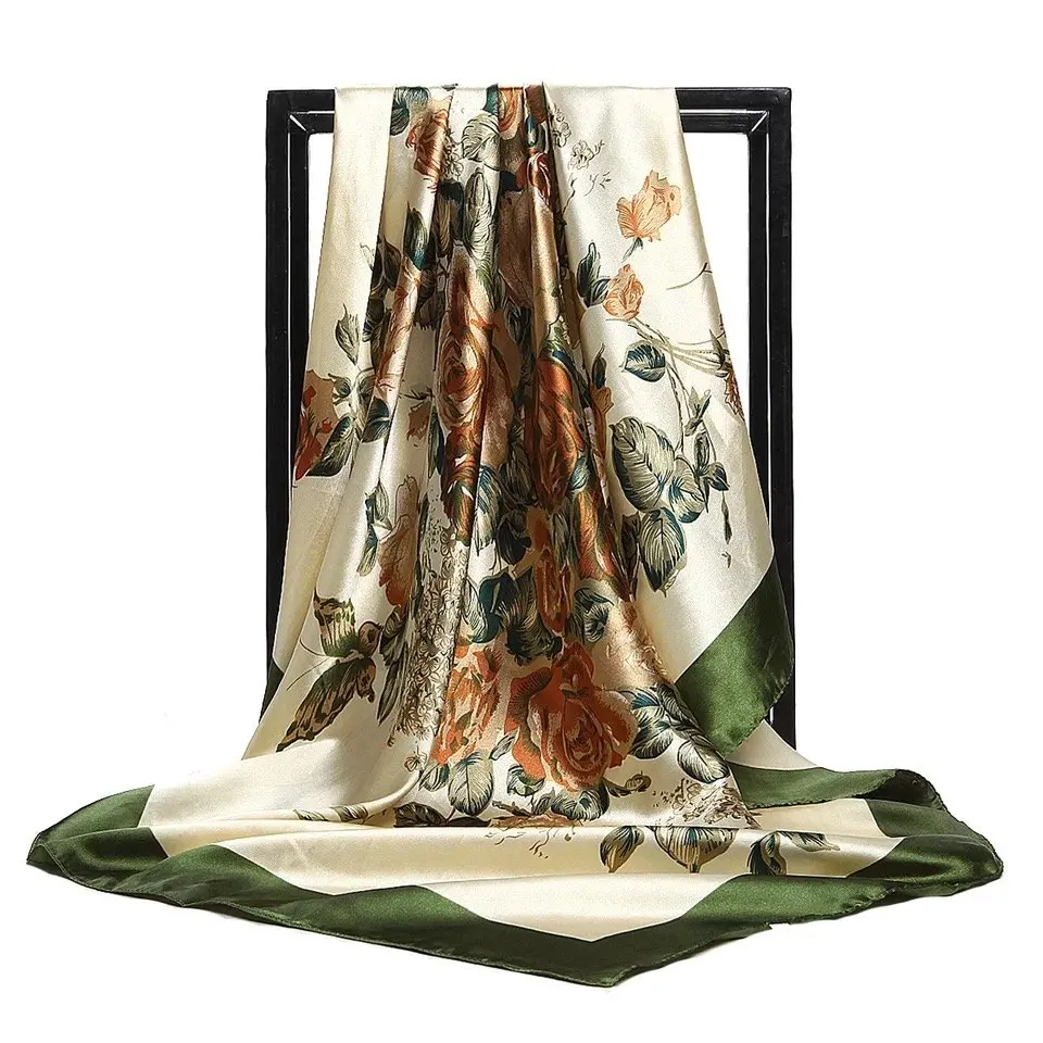 

2021 Luxury Brand Summer Silk Scarf Fashion Foulard Satin Shawl Scarfs Big Size 90X90CM Square Hair Head Scarves Women Bandana