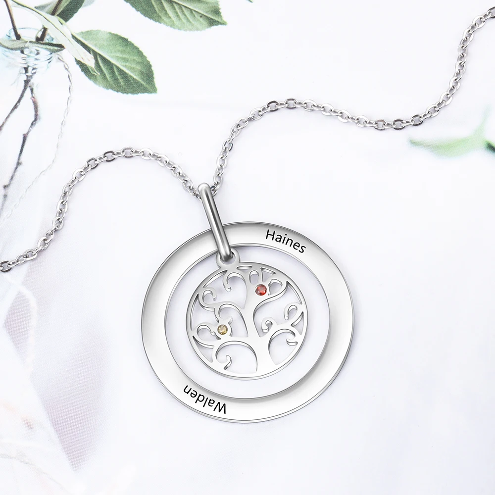 JewelOra персонализированные Дерево жизни ожерелье с зодиакальным камнем из нержавеющей стали имя кулон с гравировкой семейный подарок для мать бабушка