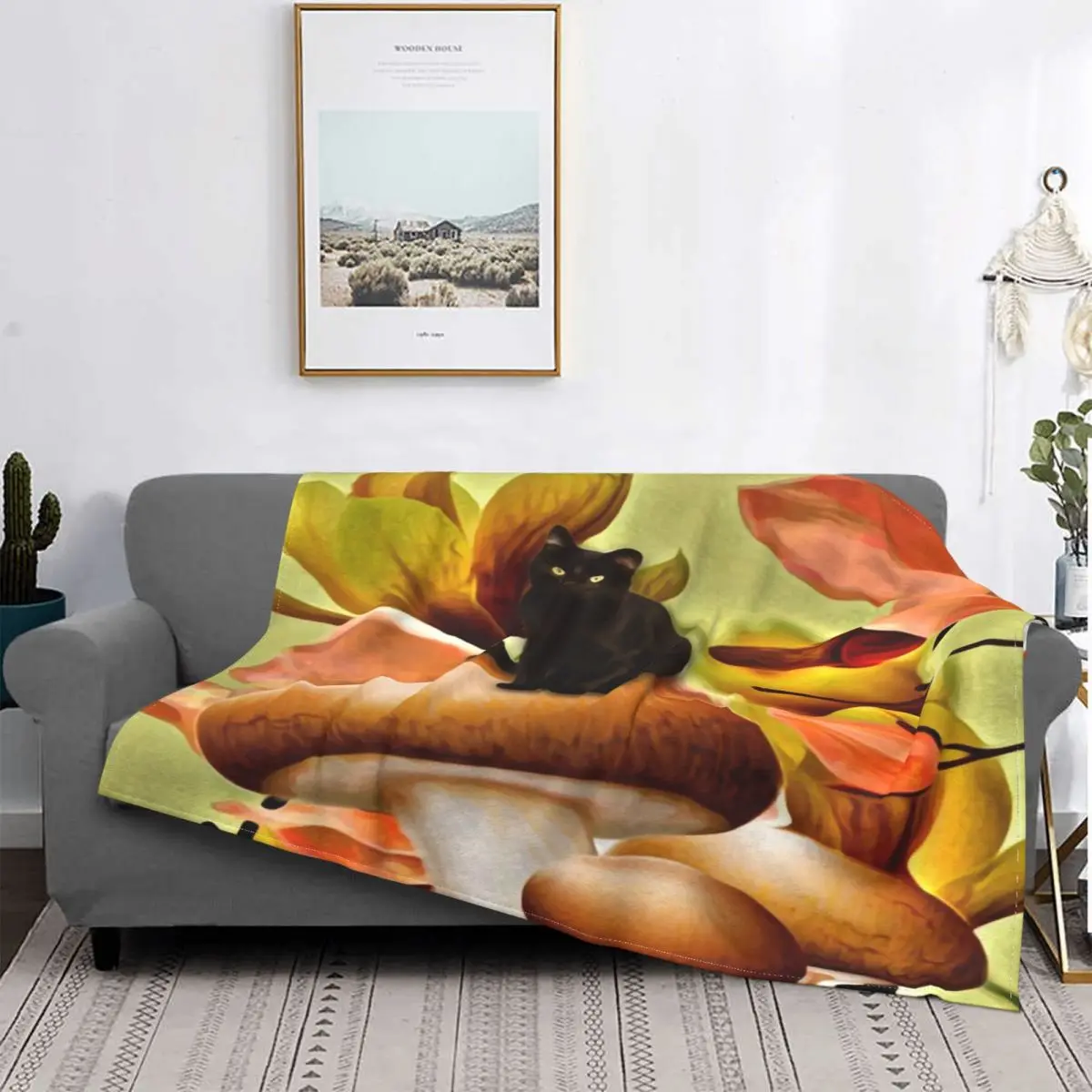 

Manta a cuadros de The Mushroom And The Black Cat, para cama colcha, edredones y edredones