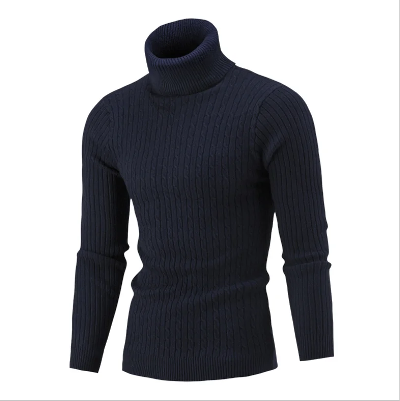 

2021 autumn and winter new high-neck solid color twist base sweater men
