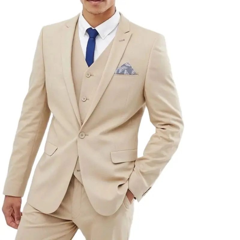 

2022 New Arrival Beige For Notch Lapel Wedding Groom Tuxedos Men Suits Wedding Prom Dinner Best Man Blazer Sets Defacto Homme