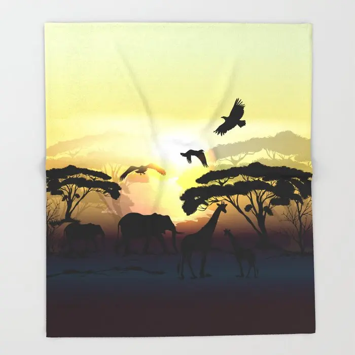 

Animals African Landscape Throw Blanket Portable Soft Bedspread Home Decoration Microfiber Flannel Blankets for Beds