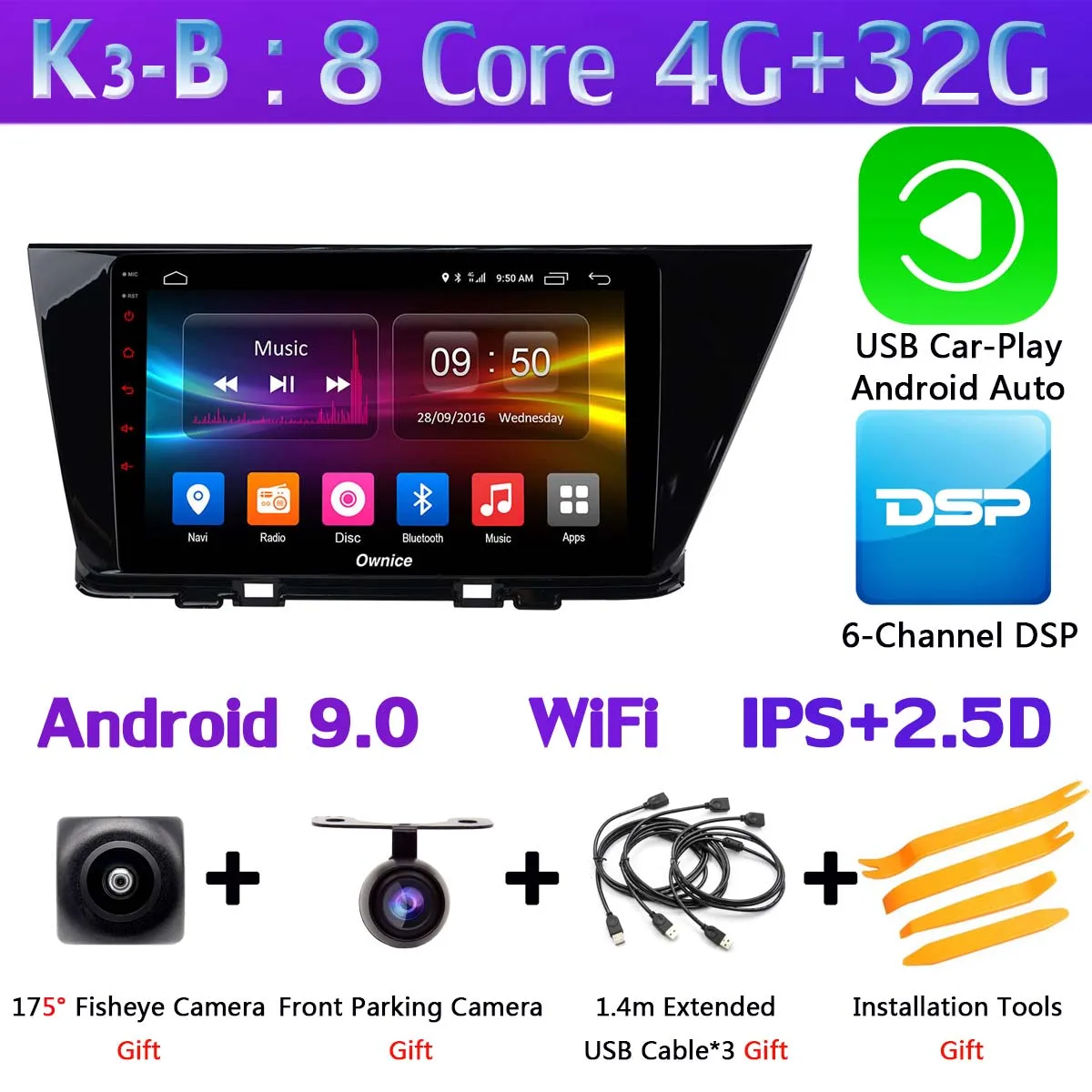K3-B-CarPlay Панорамная камера 360 ° 4 × камера 4G LTE Android 9,0 8 ядер 4G+ 64G SPDIF DSP CarPlay Автомобильный gps радио плеер для Kia Niro - Цвет: K3-B-CarPlay