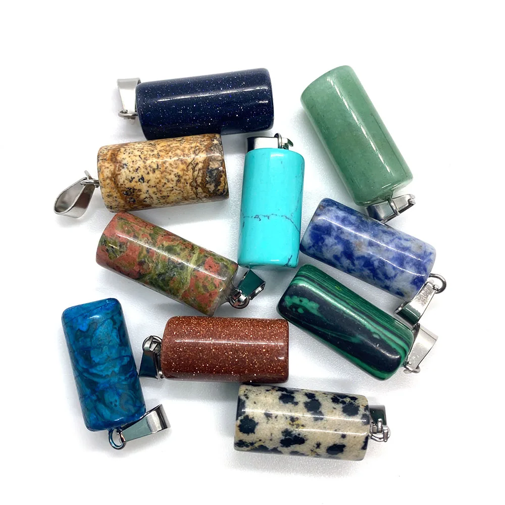 

Natural Gem Stone Lapis Opal Crystal Quartz Cylindrical Pendulum Reiki Charm Penduloum Pendant DIY Jewelry Making Necklaces