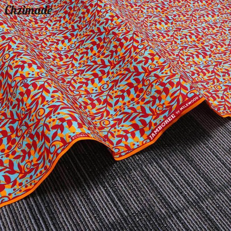 Ткань Chzimade 1 ярд с принтом ветвей листьев Анкара Африканский воск полиэстер