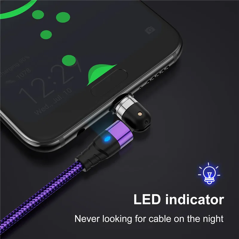 USLION 540 Rotate Magnetic Cable usb 3A Fast Charging Type C Magnet Charge Micro For iPhone 11 Pro 7 Samsung Xiaomi USB C Cable