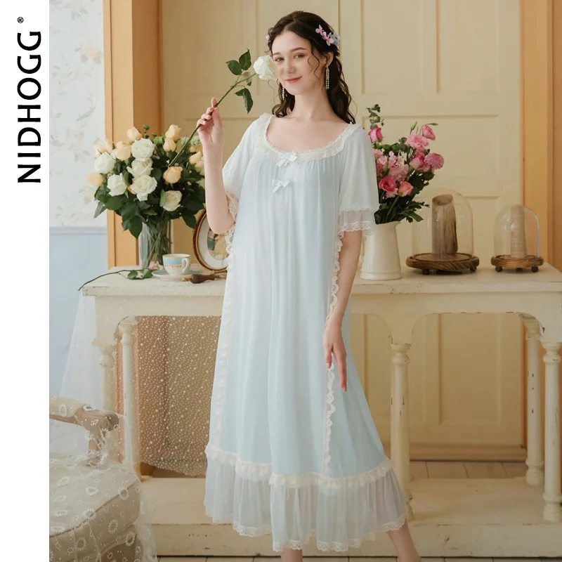 

Women's Short-Sleeved Nightdress Summer Long Modal Sexy Sleepwear Court Princess Loose Nightwear Solid Night Dress Sleepshirt