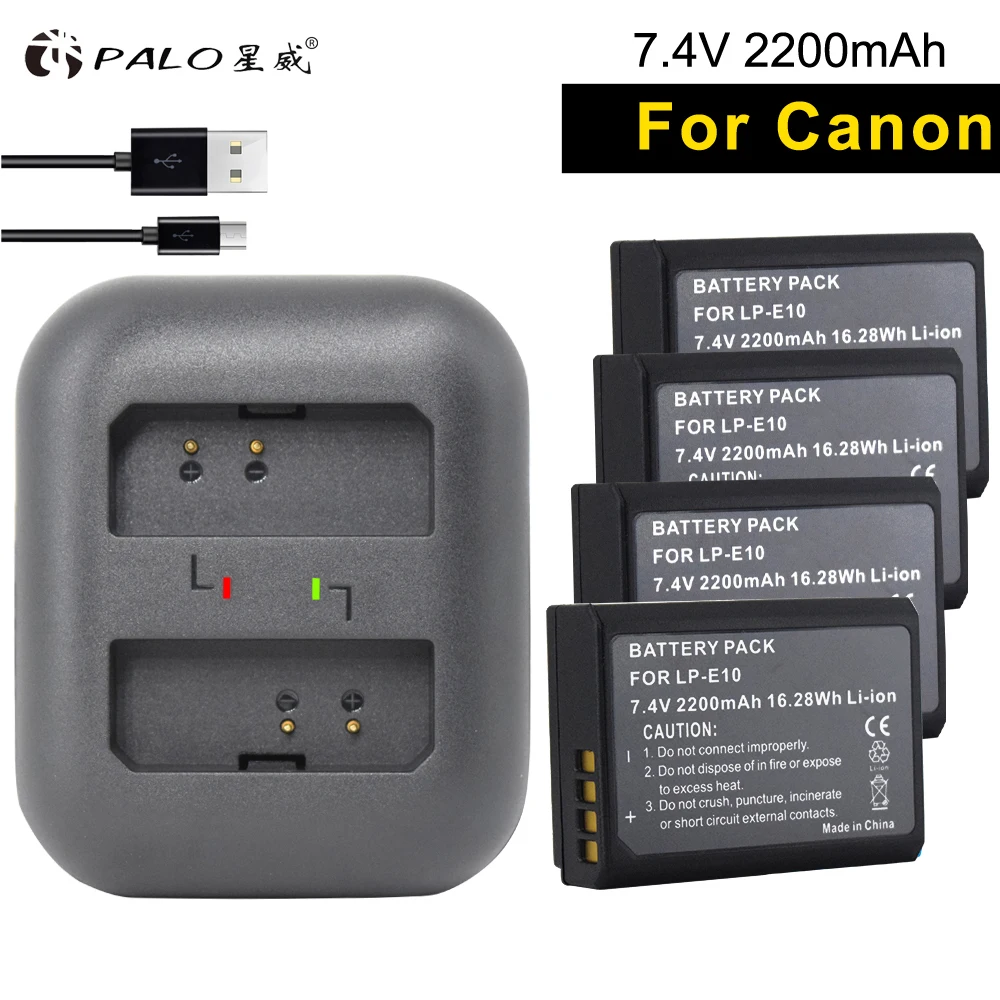 Цифровая батарея PALO 4 шт. LP E10 7 V батареи для фотоаппарата lp e10 + USB зарядное