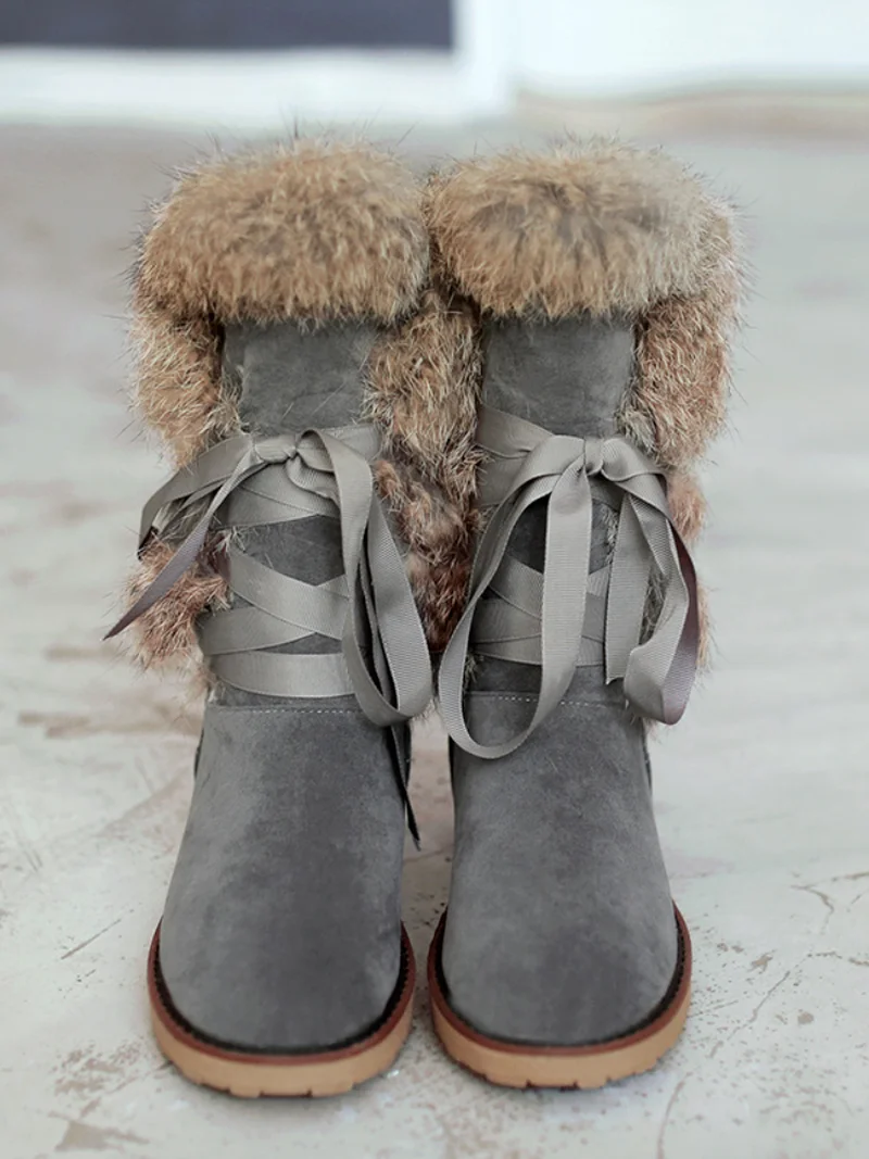 

Fur High Tall Snow Boots Woman Flats 2021 Winter New Female Velver Snow Shoes Lacing Up Warm Fur Snow Boots 34 43