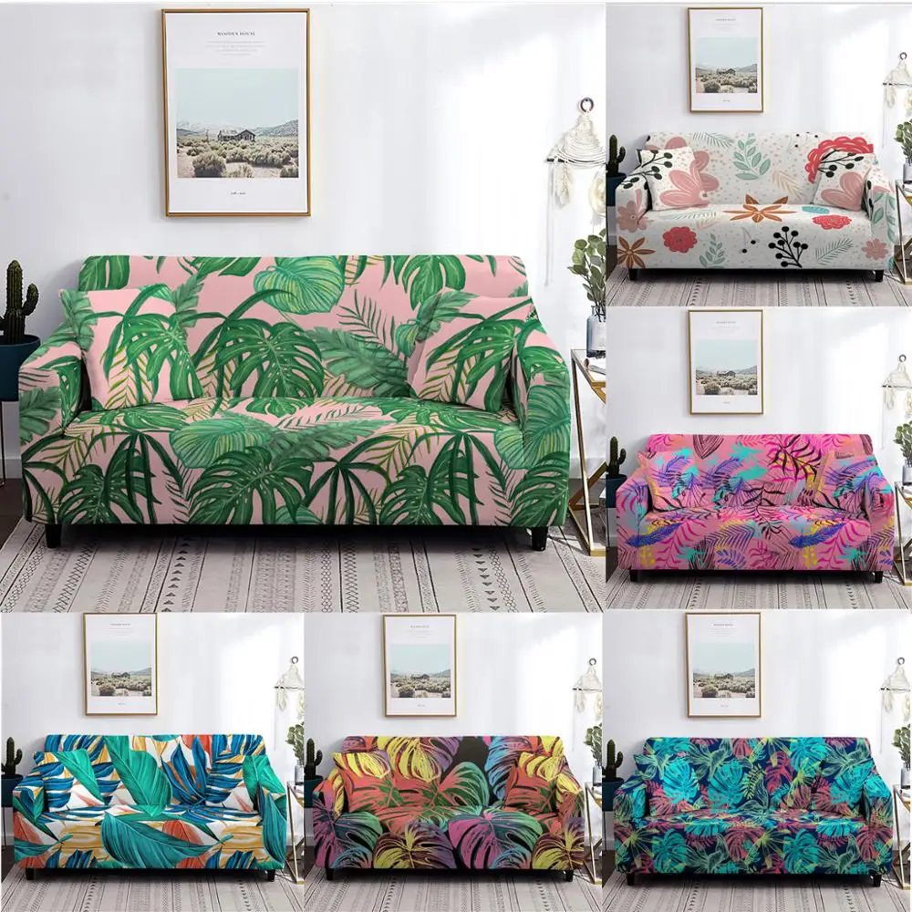 

Plant Print Stretch Sofa Cover Elastic Slipcovers Sofa Covers for Living Room Furniture Decor Sectional Couch Cover 1/2/3/4 Seat