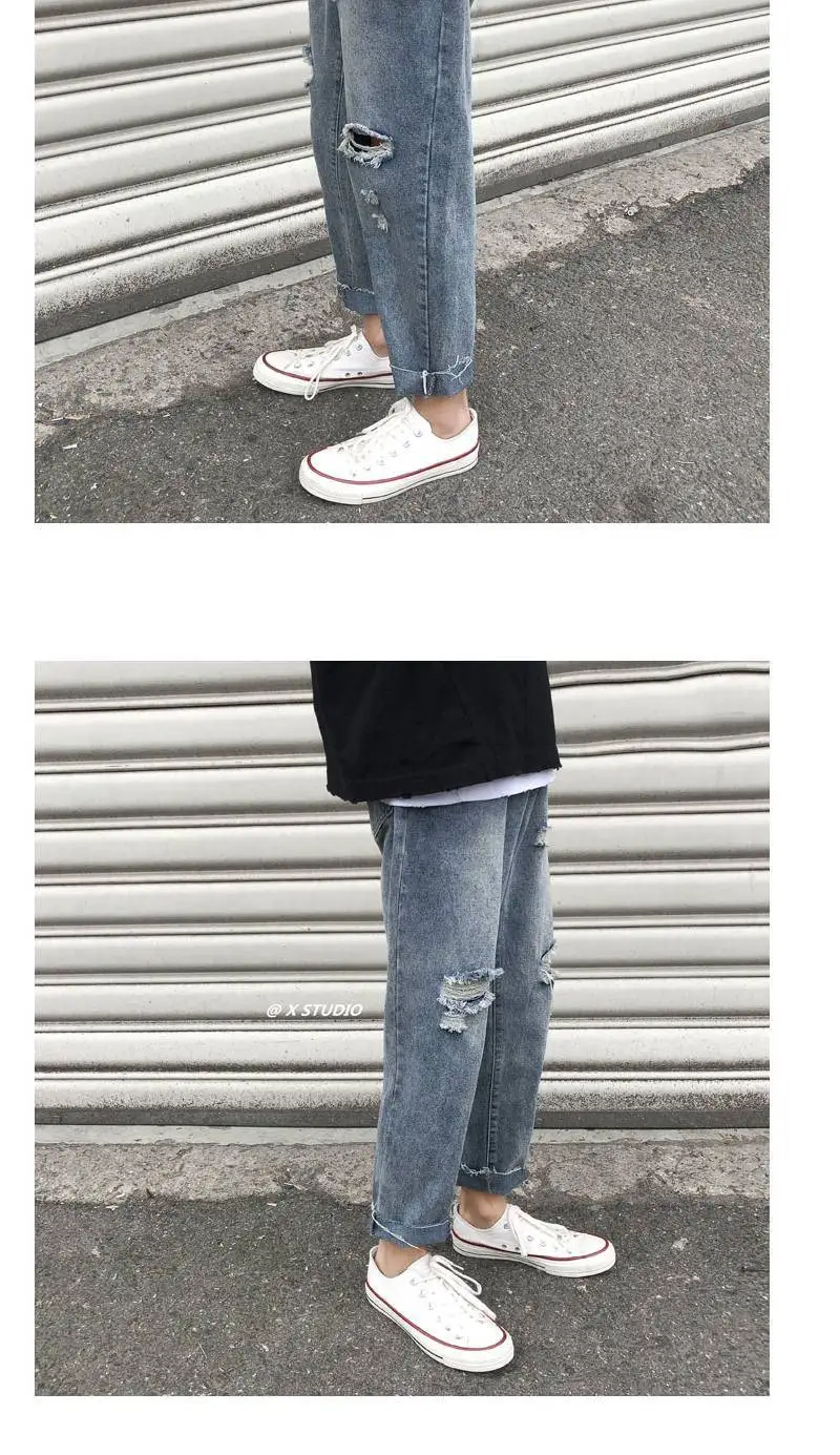 

Ins New Mens Korean Fashoins Harem Blue Jeans Pants 2020 Vintage Straight Pants Harajuku Jeans Baggy Belt High Quality Denim