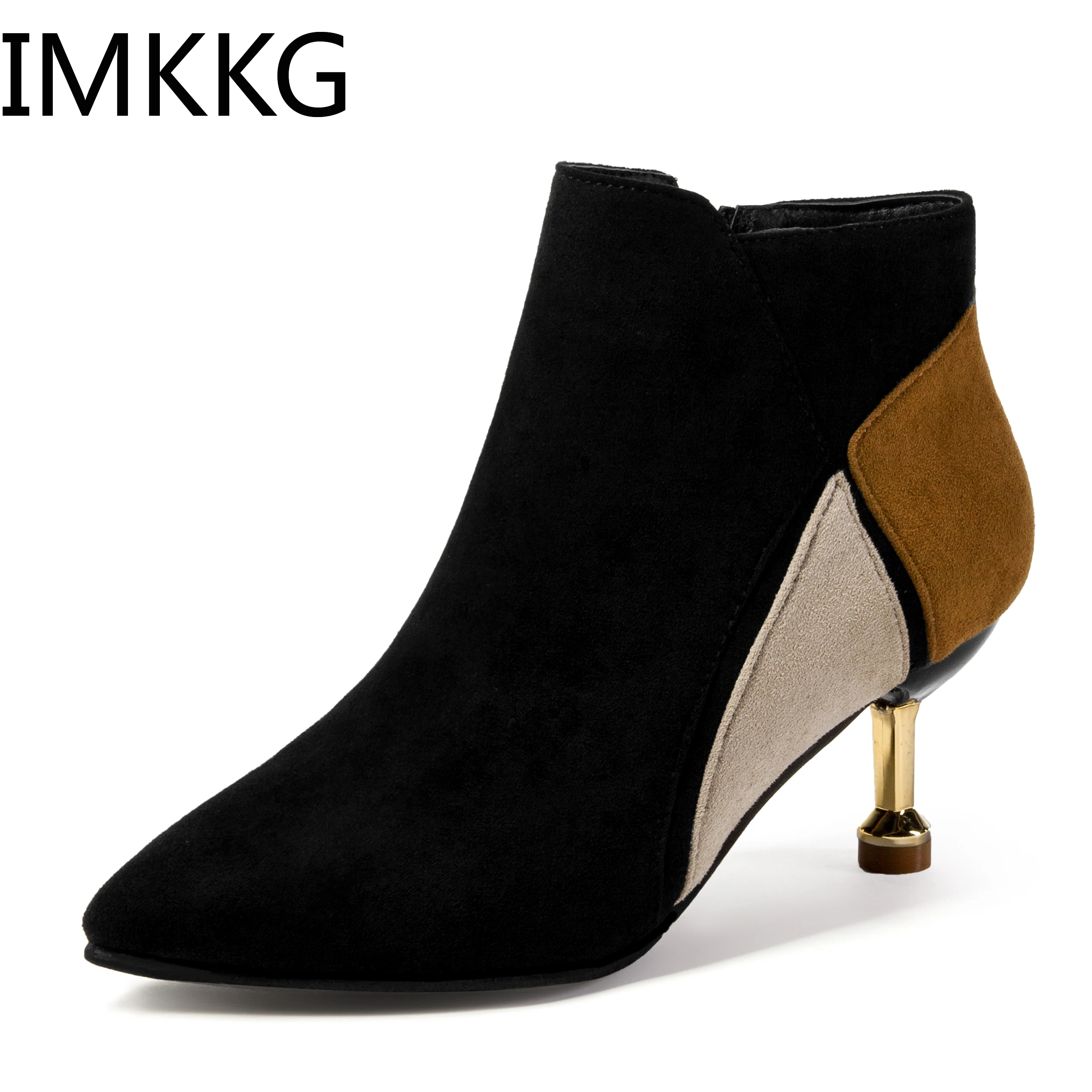 Женские ботинки новые зимние ботильоны с острым носком на молнии высоком каблуке