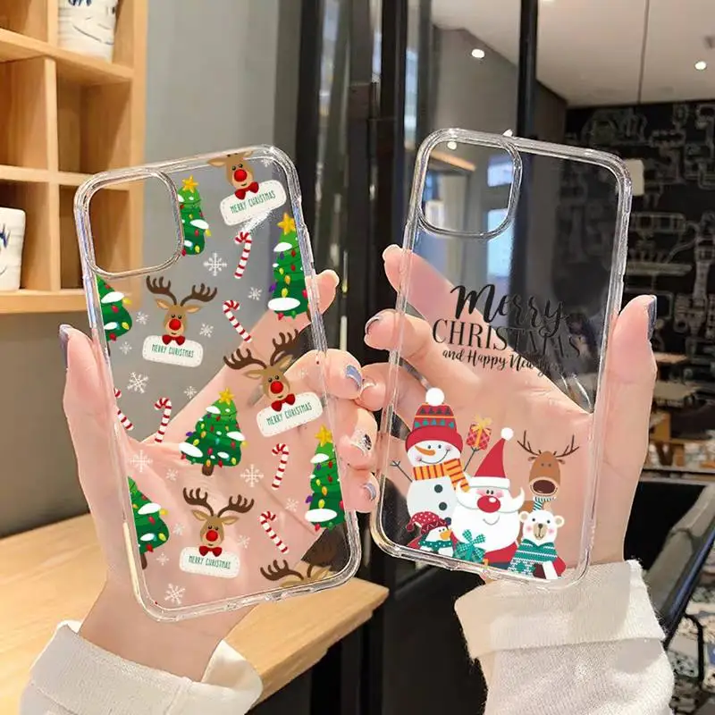 

Merry Christmas Elk Happy New Year Phone Case For iphone 13 12 11 8 7 plus mini x xs xr pro max Transparent soft
