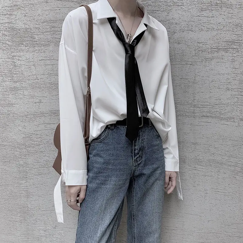 Korean Dress Shirt Men Fashion Solid Color Oversized Casual Shirt Men Streetwear Wild Loose Long Sleeve Shirt Mens M-2XL