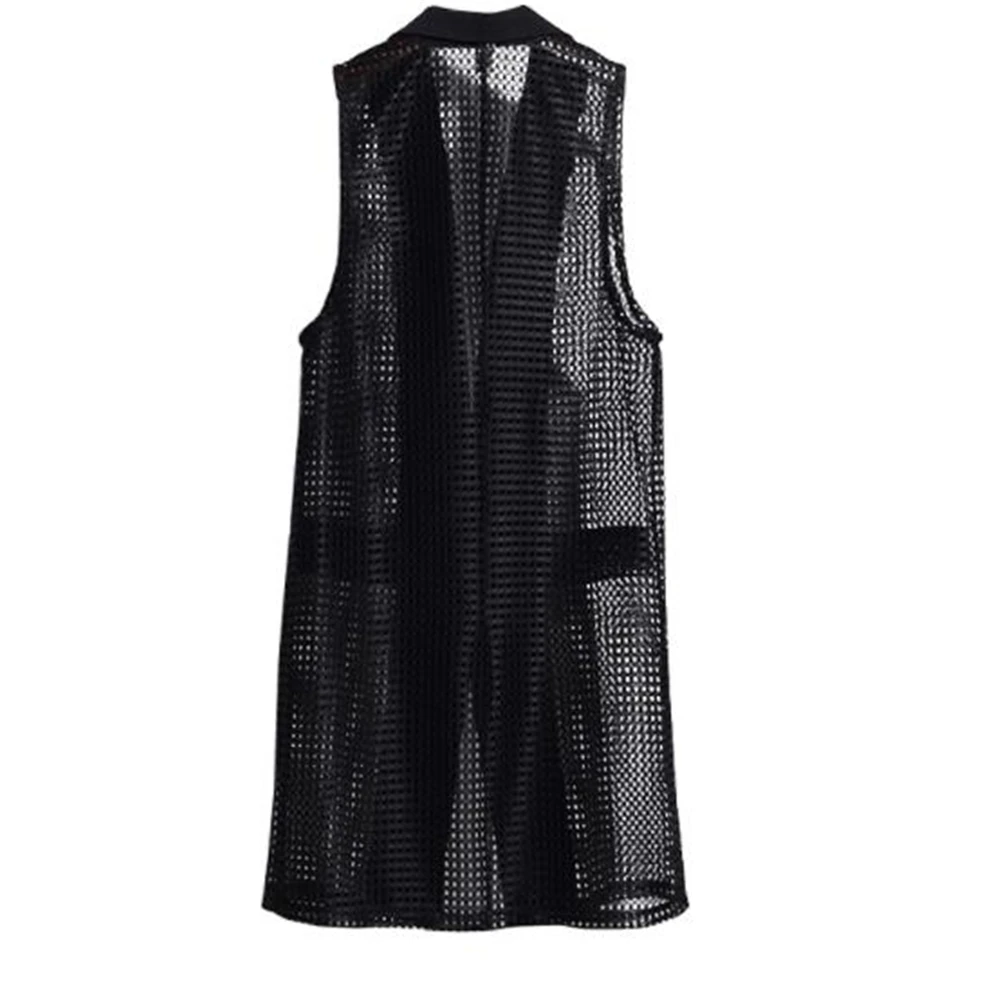 

Thin Summer Autumn Hollow Out Casual Suit Solid Sleeveless Outerwear Coats Vests Female Cardigan Woman Lapel Waistcoat Jacket