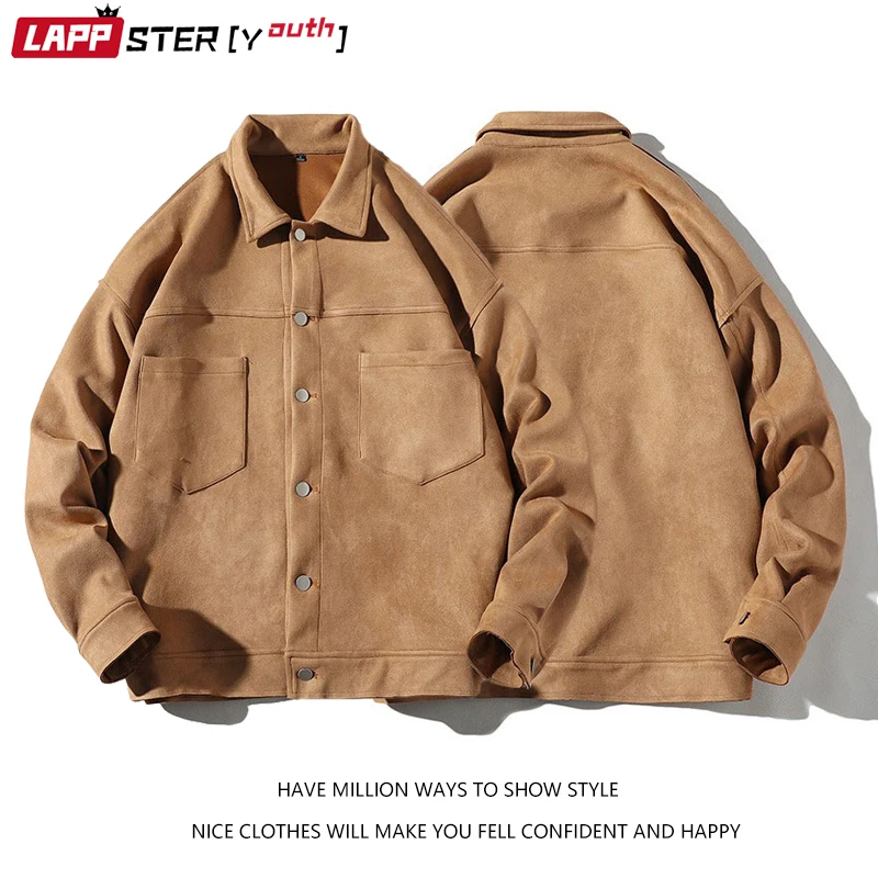 

LAPPSTER-Youth Men Solid Winter Warm Suede Jacket 2022 Mens Oversized Korean Style Jackets Coats Man 3 Colors Casual Windbreaker