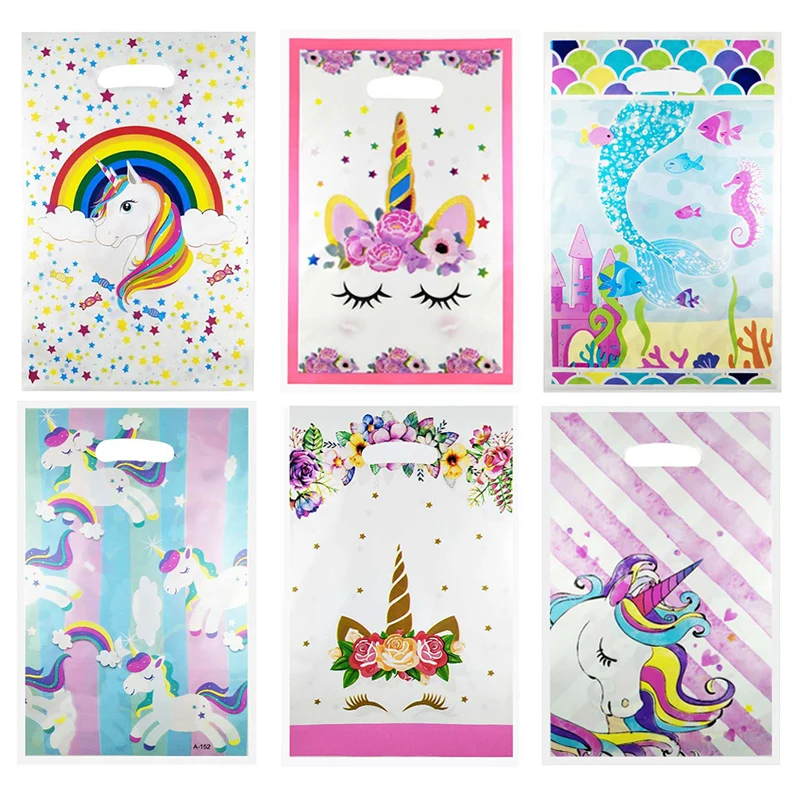 

20pcs Unicorn Plastic Gift Bags Candy Bag Flamingo Disposable Bags Birthday Party Favors Children Theme Gifts Wedding Decoration