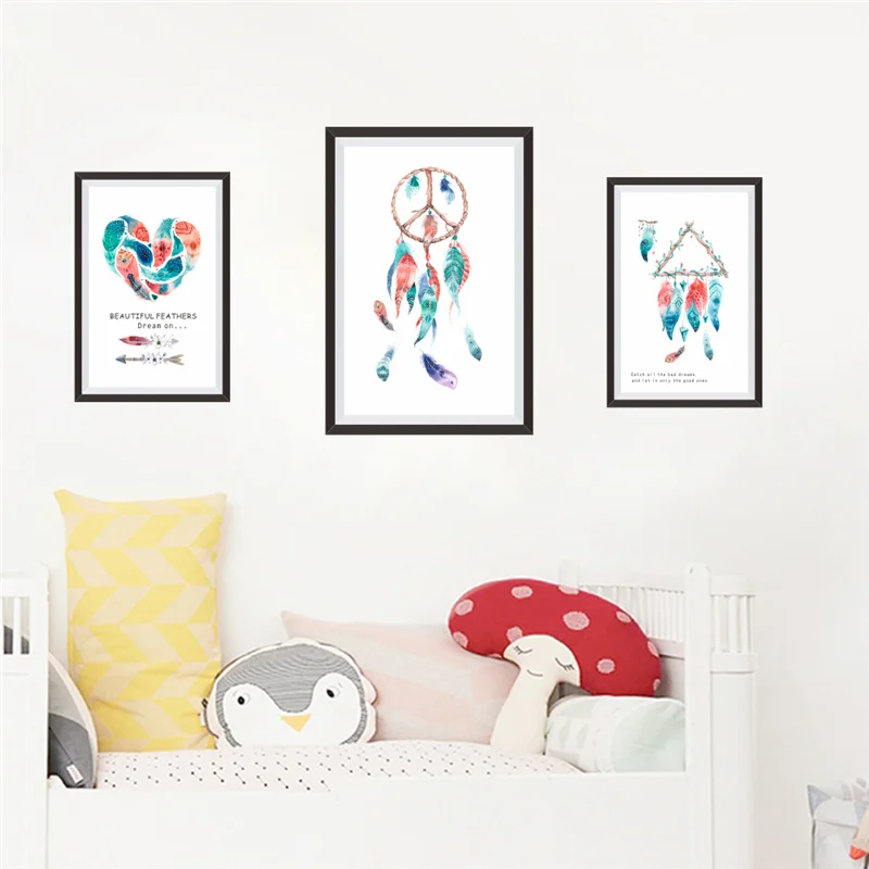 

Яркие перья Ловец снов ПВХ рамка настенный стикер для офиса гостиной спальни 3d Роспись художественные Декорации для дома Diy наклейки на сте...