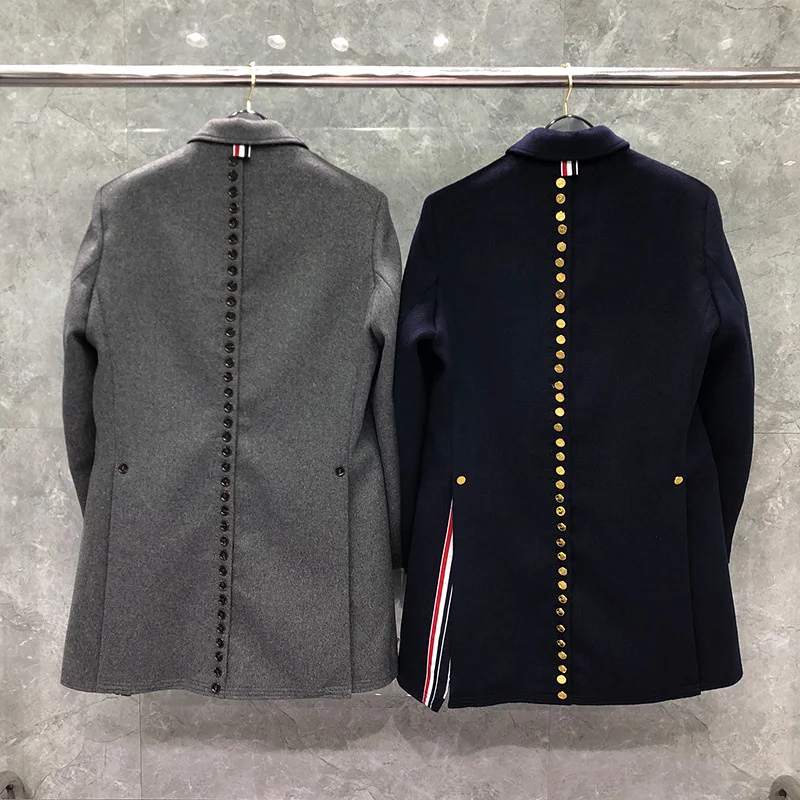 

2021 Fashion TB THOM Brand Windbreaker Men Wool Casual Coat Long Winter Woolen Coat Thick Striped Jacket back Buttons Clothing