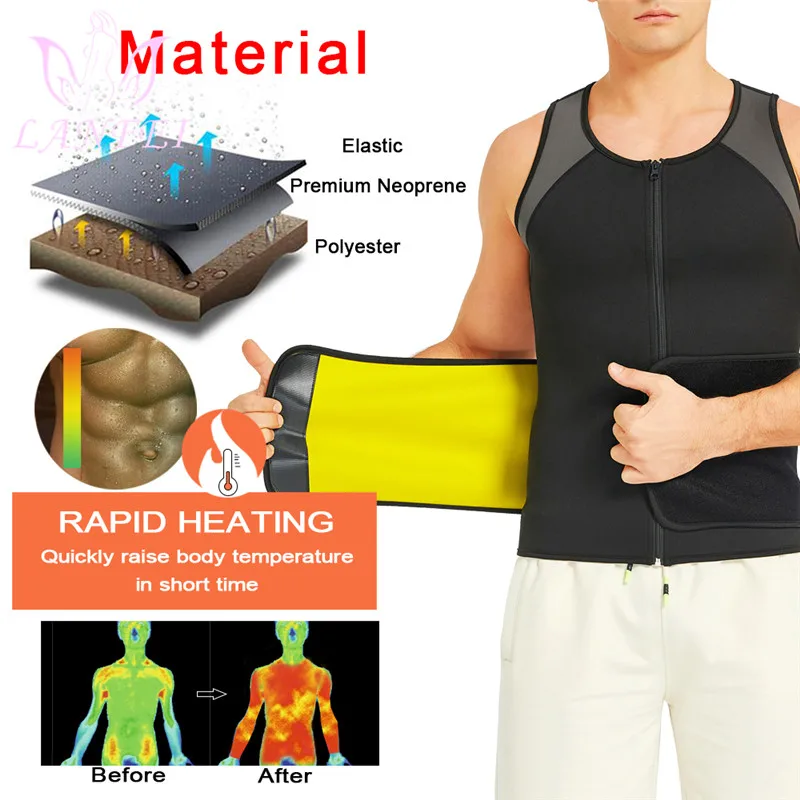 LANFEI Mens Body Shaper Sauna Vest Hot Neoprene Sweat Slimming Compression Tops Workout Gym Weight Loss Waist Trainer Shapewear