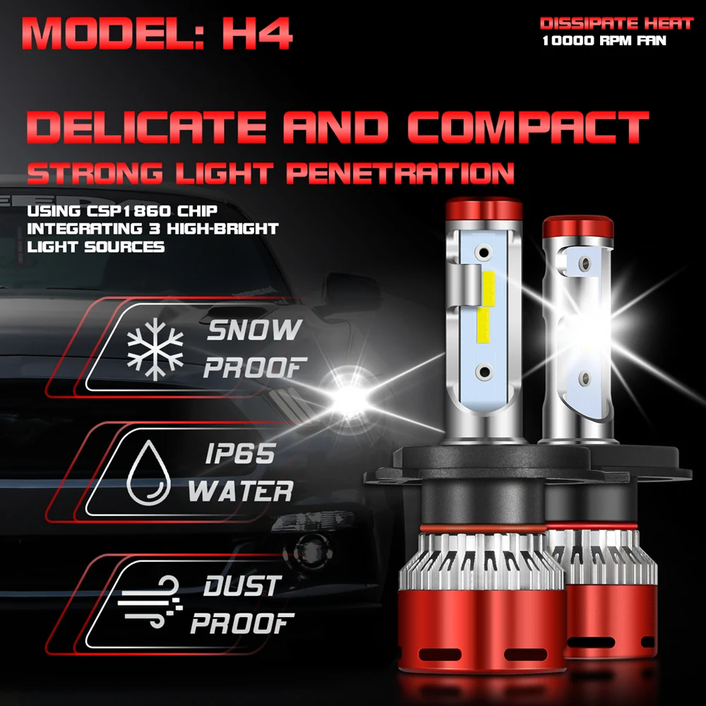 H4 светодиодный фары лампы Conversion Kit 9003 HB2 Hi/короче спереди и длиннее сзади) луч 12000LM